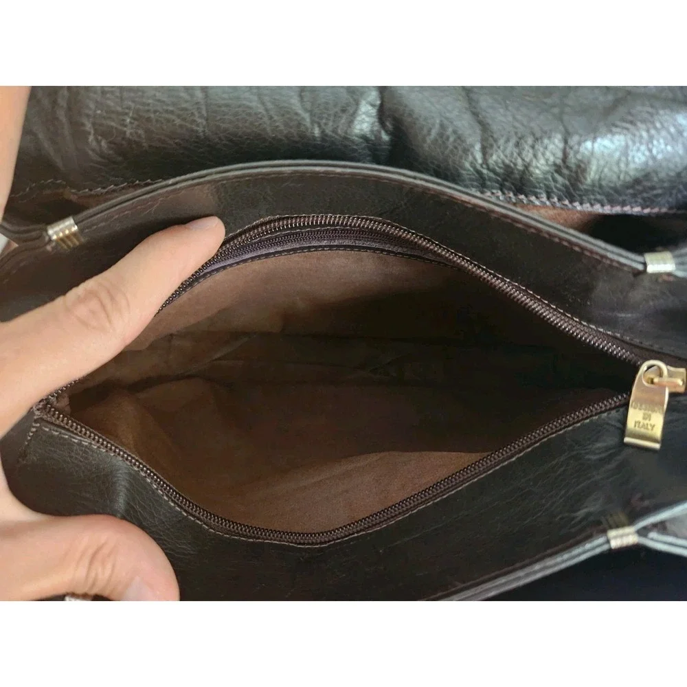 VINTAGE Women's Genuine Leather Handbag Shoulder Bag Brown Made in‎ ITALY